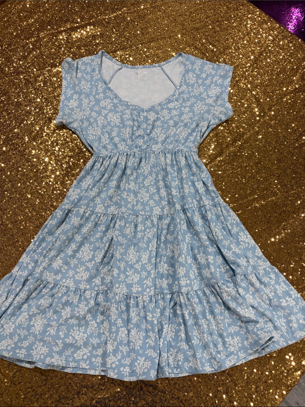 No Boundaries Blue Floral Tiered Casual Dress